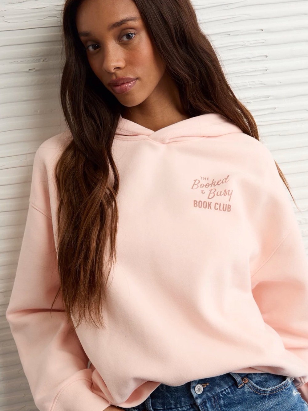 American Eagle Outfitters Everyday Luxe Graphic Hoodie Vanity Peach Size-S NWT